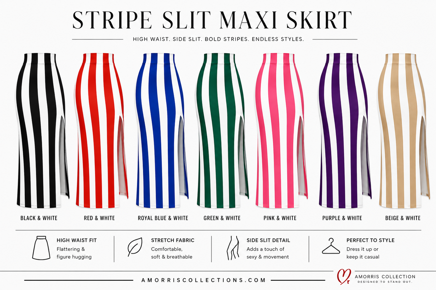 Stripe Slit Maxi Skirt